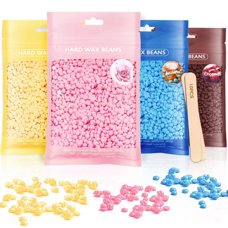 Wax Beads, Wax Warmer Hair Removal, Pack Of 4 Hard Waxing Beans & 10 Applicator Sticks For Full Body Hair Removal, Hot Waxing, Brazilian Waxing, Legs, Face And Arms - NewNest Australia
