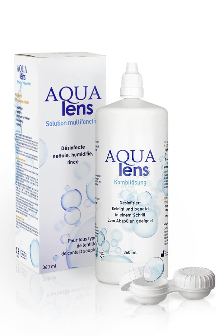 AQUA lens contact lens liquid (360 ml + container) - premium all-in-one combination solution for soft contact lenses with HPMC (360 ml) 360 ml - NewNest Australia