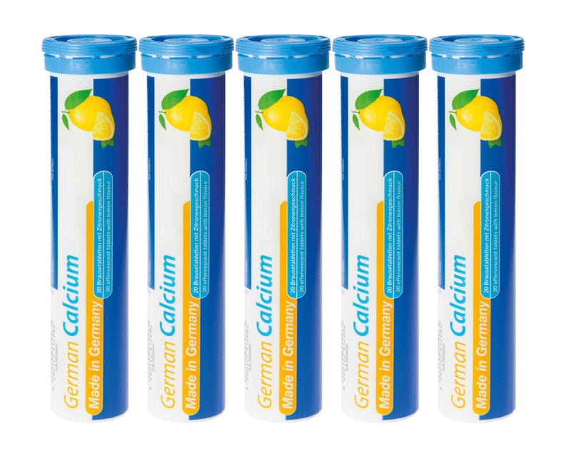 Calcium effervescent tablets 5x20 pieces. Lemon flavor - 500 mg calcium - T&D Pharma German Calcium - Made in Germany 20 pieces (pack of 5) - NewNest Australia