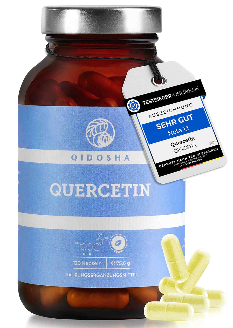 QIDOSHA® Quercetin capsules, high dosage, TEST WINNER 02/23*, 120 pieces/glass, 500 mg of pure quercetin per capsule, quercetin quantity tested by an external laboratory, German glass production (120 capsules) - NewNest Australia
