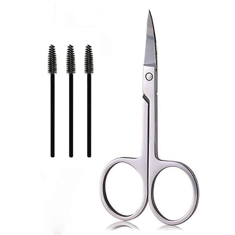 Eyebrow scissors and three eyebrow brushes, beard and nose scissors eyelash with curved craft stainless steel scissors - NewNest Australia