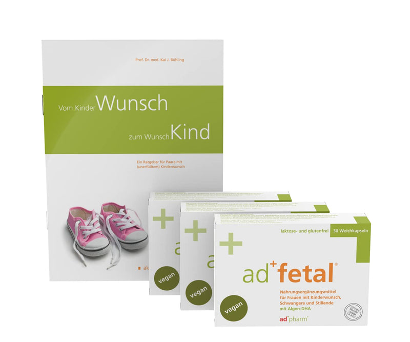 adfetal vegan prenatal - optimal care for those who want to have children, pregnancy and breastfeeding - folic acid, iodide, vitamin D, algae DHA - 90 soft capsules. + "From the desire to have children to the dream child" by Prof. Bühling - NewNest Australia