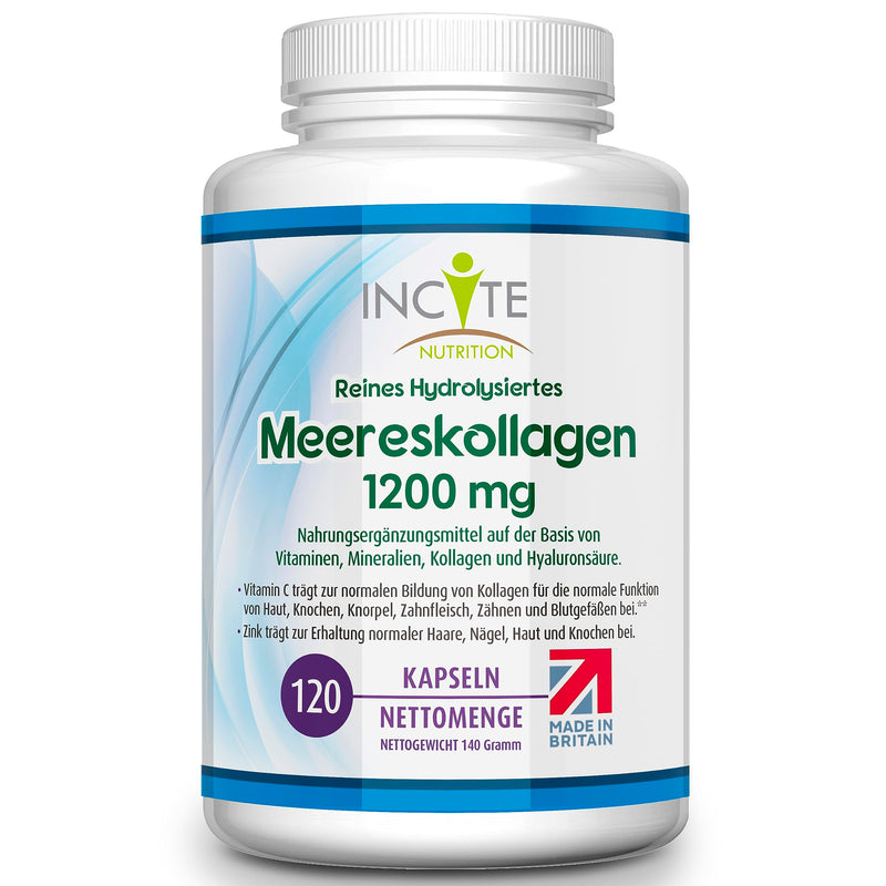Incite Nutrition Marine Collagen, Pure High Quality Hydrolyzed Type 1 Marine Collagen with Vitamins C, E, B12, Copper, Zinc and Iodine, for Men and Women, 1200 mg, 120 Count (Pack of 1) - NewNest Australia