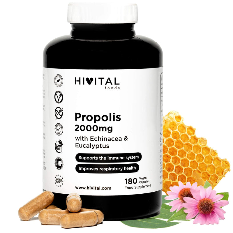 Propolis 2000 Mg. 180 Vegan Capsules For 6 Months. Propolis Extracts With 10% Galangin, Echinacea With 4% Polyphenols And Eucalyptus. For The Immune System And Respiratory Tract - NewNest Australia