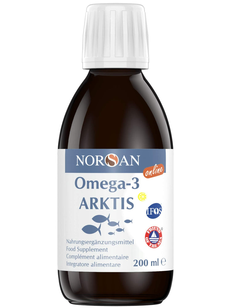 NORSAN Premium Omega 3 Arctic cod oil high dosage 200 ml / 2,000 mg Omega 3 per serving with lemon flavor/with EPA & DHA/Premium oil with 800 IU vitamin D3 200 ml (pack of 1) - NewNest Australia