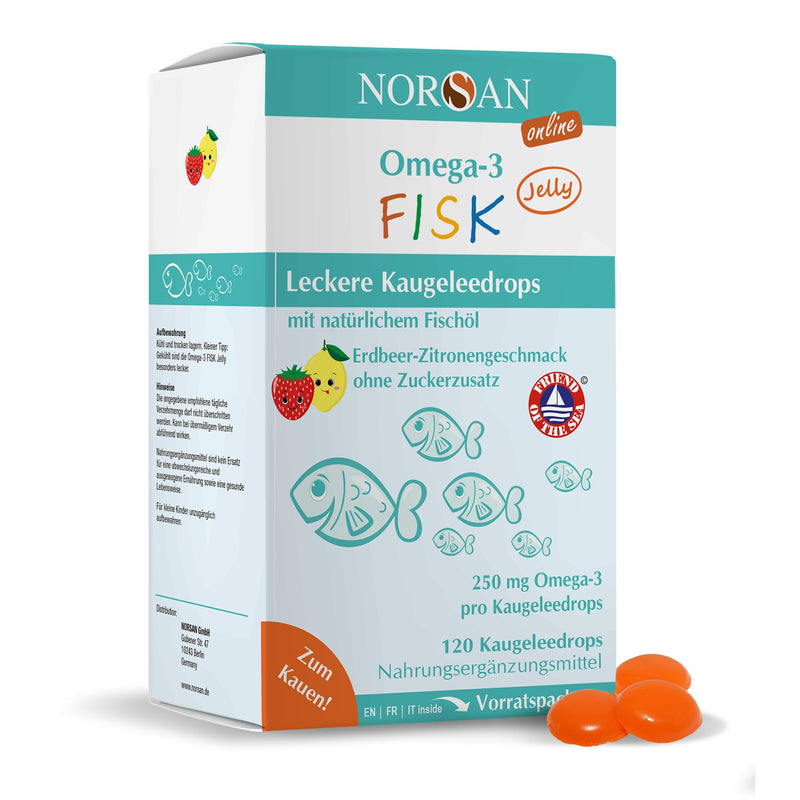 NORSAN Omega 3 FISK Jelly 120 high dose/Omega 3 for children 1,000 mg per serving/Omega 3 oil with EPA & DHA/daily dose 4 capsules Premium Omega 3 / Easy Fish Oil for children 120 pieces (pack of 1) - NewNest Australia