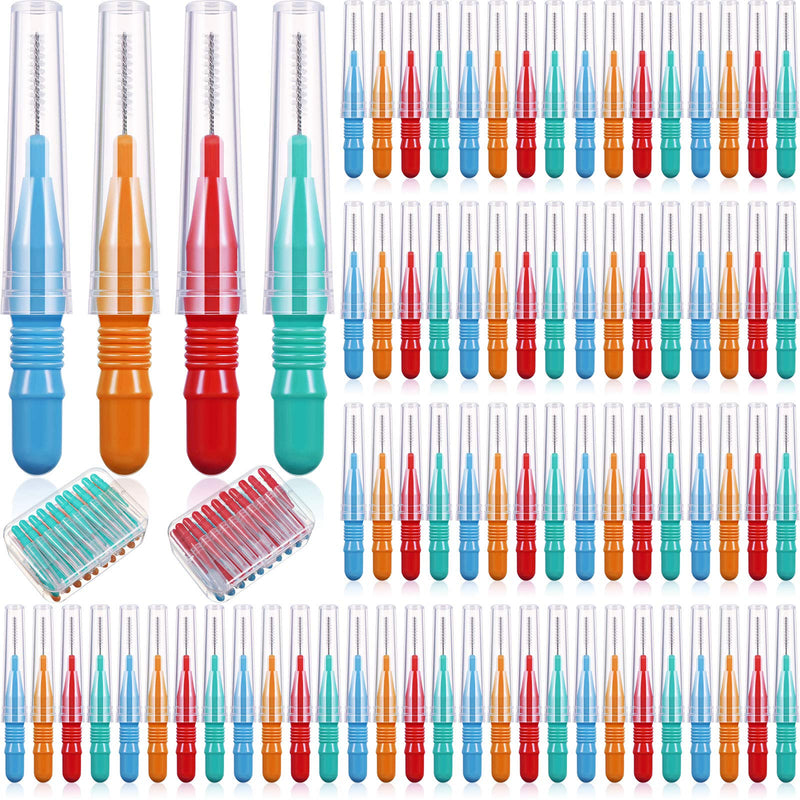 Interdental Brush Toothpick Dental Floss Head Dental Toothbrush Oral Dental Floss Toothpick Cleaner Teeth Cleaning Tool With Storage Box Red Blue Green Orange (80) - NewNest Australia