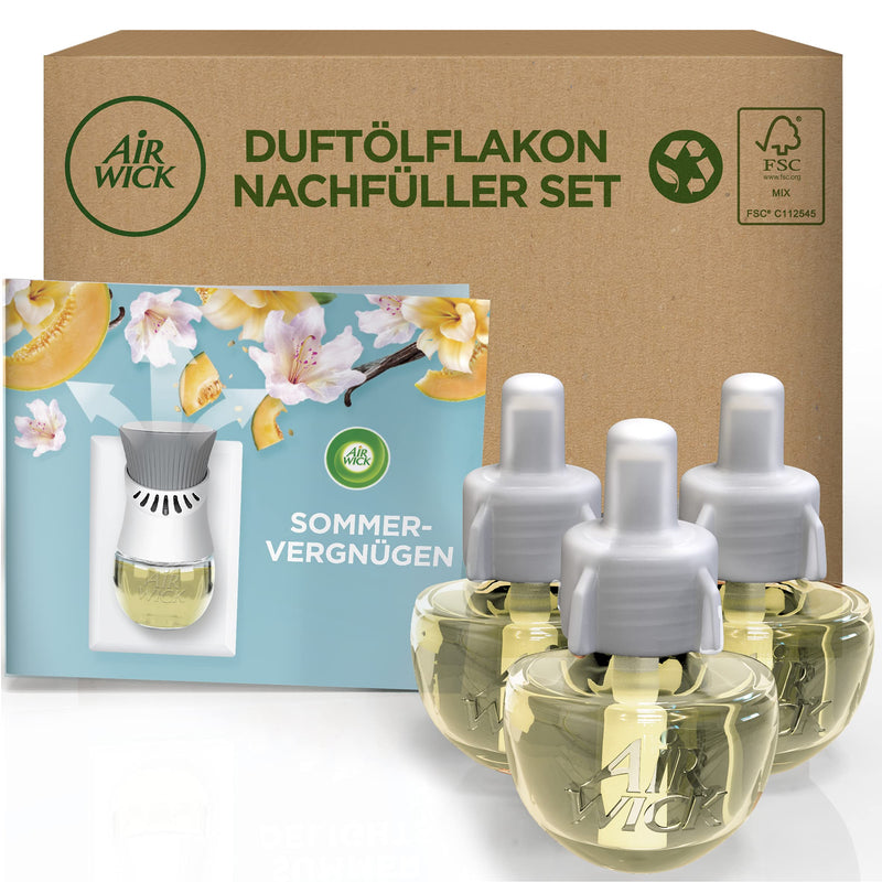 Air Wick Fragrance Oil Bottle Refill Set Summer Fun - Floral Fresh Room Fragrance With Natural Essential Oils - Set Of 3 Fragrance Oil - Plastic-Free Packaging - NewNest Australia