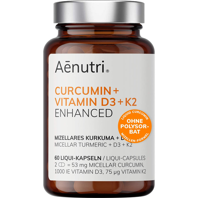 NEW: CURCUMIN Plus high dose | Liquid turmeric in micellar formula | Without polysorbate, without piperine | Liquid with vitamin D3 + K2 | Laboratory-tested quality from DE | 60 capsules - NewNest Australia