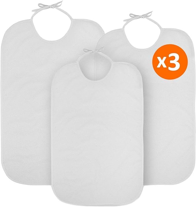 Ortoprime X3 Waterproof Bibs For Adults Made Of Terry Cloth + Pvc Washable - Waterproof And Reusable Giant Bibs For Seniors - Set Of 3 Bibs For Adults Funny, White - NewNest Australia