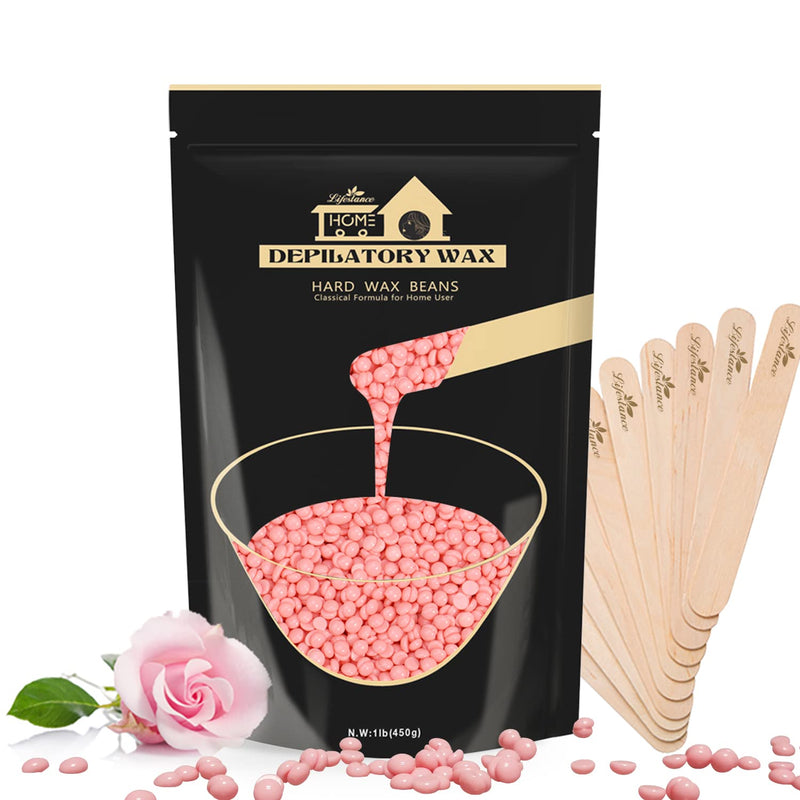 Lifestance 450 G Waxing Beads Formulated For Beginners, Wax Beads With 10 Wooden Spatulas For Hair Removal, Rose Wax Hair Removal Beads For Fine Hair, Face, Eyebrow, Arms, Fingers And Toes - NewNest Australia