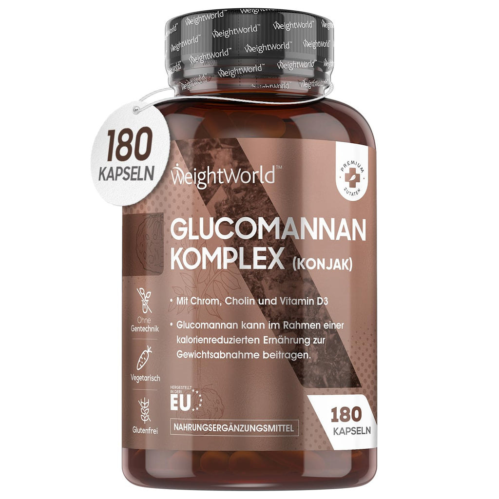 Glucomannan Capsules 3540 Mg - 30 Days - 180 Vegetarian Capsules With 95% Fiber - Vitamins For Women And Men With 500 Mg Choline, 250 Mcg Chrome, Vitamin B3 & Vitamin D3 - Konjac Weightworld - NewNest Australia