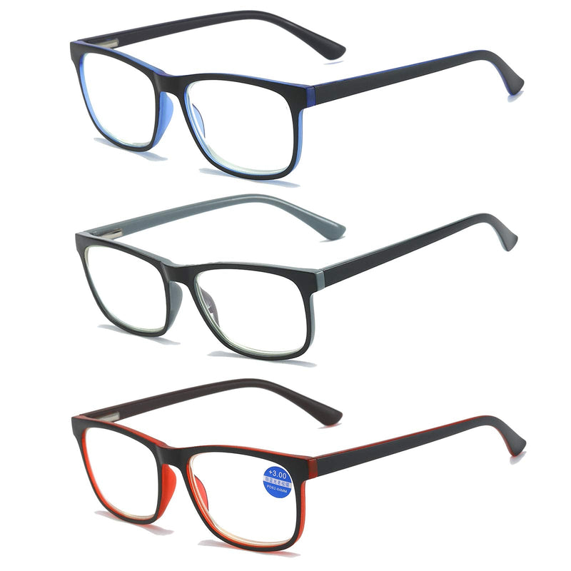 MMOWW Pack of 3 Reading Glasses for Men and Women - Anti-Blue Computer Glasses with Spring Hinges（Grey+Blue+Red,+2.0 Grey+Blue+Red 2.0 x - NewNest Australia
