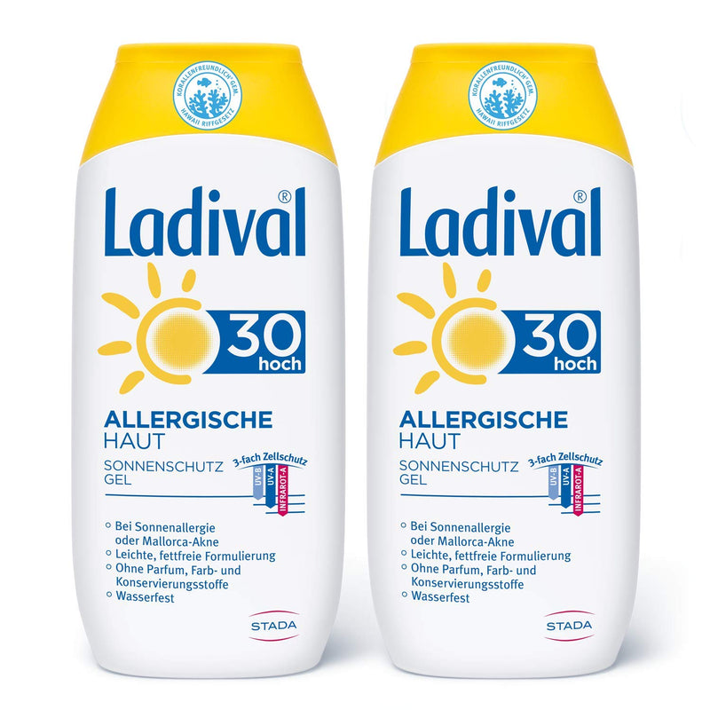 Ladival Allergic Skin 2 x Sun Protection Gel SPF 30 Perfume-free sun gel for allergy sufferers without colors and preservatives waterproof 2 x 200 ml, none, 400 milliliters - NewNest Australia