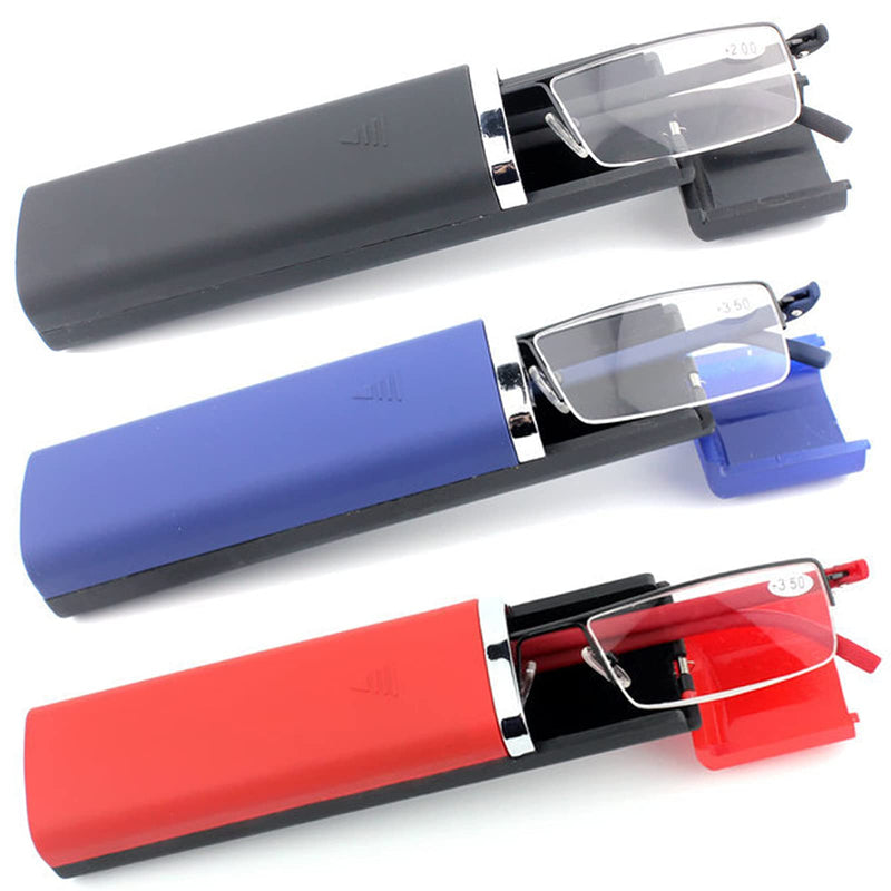 MMOWW Pack of 3 Reading Glasses for Men and Women Portable Ultralight TR90 Reading Aid Half Rim Metal Glasses with Glasses Case (Black+Blue+Red, 2.0) Black+Red+Blue 2.0 x - NewNest Australia