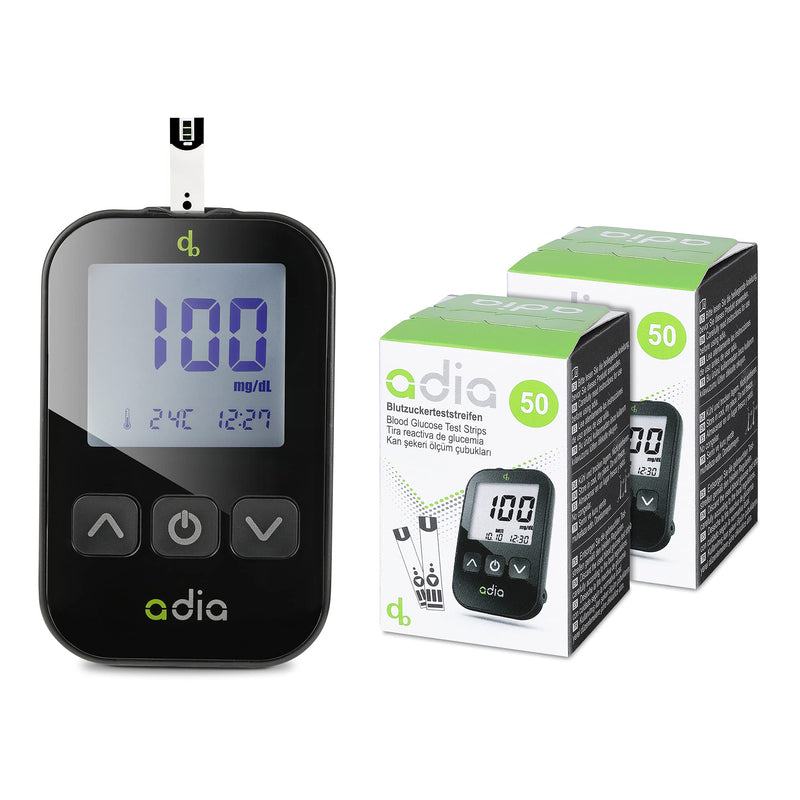 Adia Diabetes Starter Kit Includes Blood Glucose Monitor (Mg/Dl) With 110 Blood Glucose Test Strips, Lancing Aid And Lancets - Easy Self Control For Diabetes - NewNest Australia
