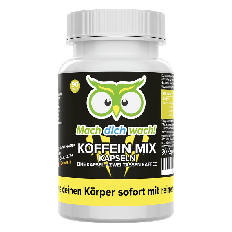 Caffeine Mix Capsules - 200 Mg Caffeine - High Dose With Four Caffeine Varieties - Quality From Germany - No Additives & Vegan - Small Capsules Instead Of Tablets - Strong Effect Make Yourself Awake! - NewNest Australia