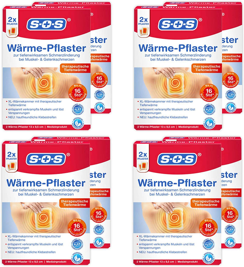 SOS heat plasters, for pain relief from muscle and joint pain, relieve tension with up to 8 hours of effective heat, 8 x 2 plasters - NewNest Australia