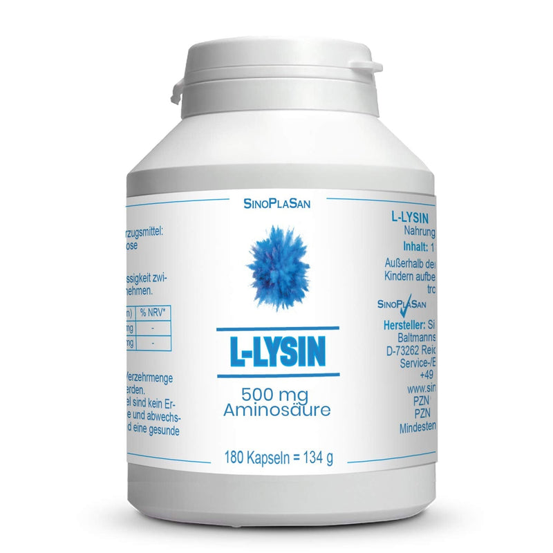 L-Lysine 500 mg amino acid (pure) per capsule || 180 capsules || natural & vegan || SinoPlaSan - NewNest Australia