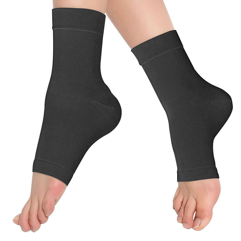 Eyotto 1 Pair Compression Ankle Brace Medical Breathable Ankle Support Elastic Thin Foot Care Sleeve Socks For Pain Relief, Plantar Fasciitis, Arthritis, Black, L - NewNest Australia