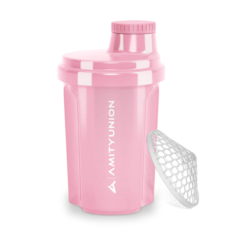 Protein shaker 300 ml “Heaven” leak-proof, BPA free with click-in sieve & scale for creamy whey shakes, gym fitness cup for isolates & sports concentrates, protein shaker, coral pink - NewNest Australia
