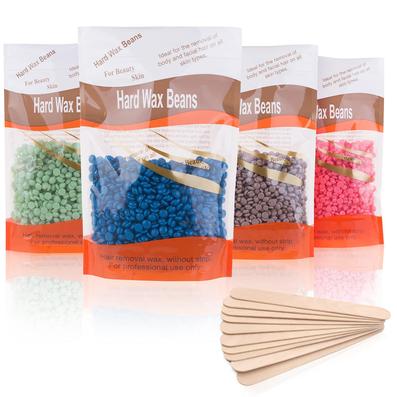 Hard Wax Beans Waxing Beads, Wax Hair Removal 400 G Wax Beads & 10 Pieces Applicator Sticks, Waxing Kit For Bikini Zone Eyebrows Brazilian, Painless At Home For Men And Women (4 X 100 G) - NewNest Australia