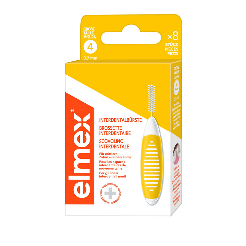 elmex interdental brush yellow (size 4, 0.7mm), 1 x 8 pieces - interdental brushes for cleaning medium spaces between teeth - NewNest Australia