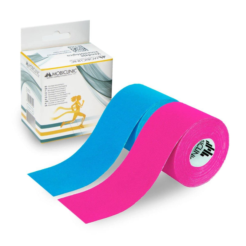 Mobiclinic, Kinesiology Tape, Mobitape, Pack Of 2, 5 Cm X 5 M, Kinesiology Therapy, Tape Sports, Muscle Tightening, Hypoallergenic, Breathable, Waterproof, Colorful Kinesiology Tape, Blue And Pink - NewNest Australia