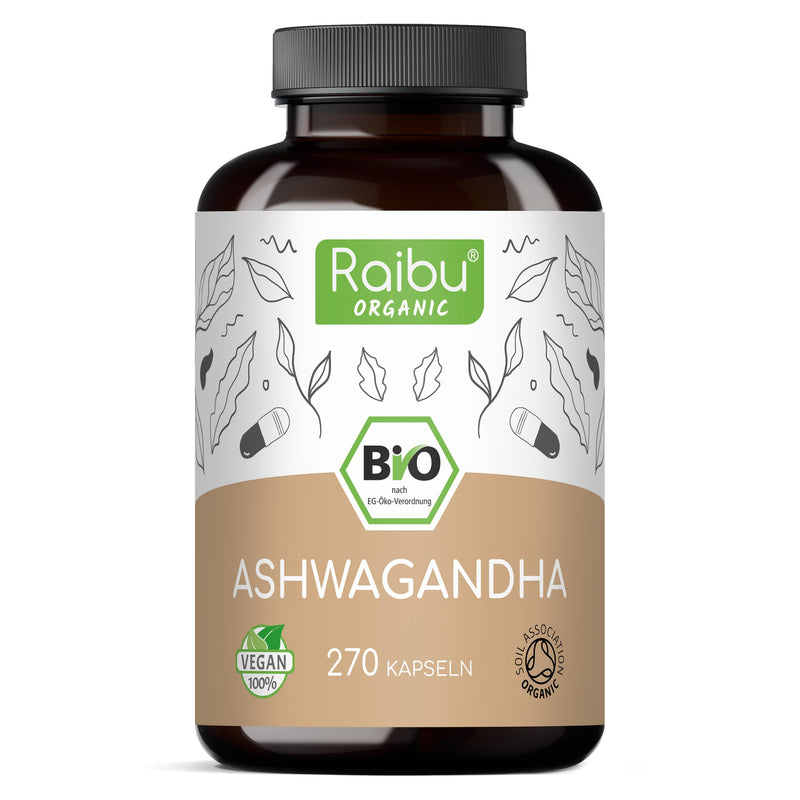 Raibu Ashwagandha capsules organic (270 capsules with 2400 mg per daily dose) high dose I Ashwaganda root powder in the best organic quality without additives from German production 270 - NewNest Australia