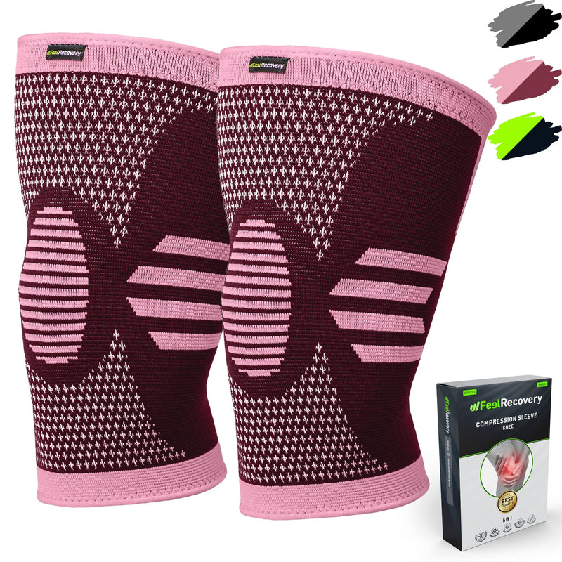 Feel Recovery Pack Of 2 Knee Supports For Men & Women - Compression Knee Support Sports For Knee Pain - Knee Brace For Osteoarthritis & Meniscus - Breathable & Non-Slip (Xl, Bordeaux) - NewNest Australia
