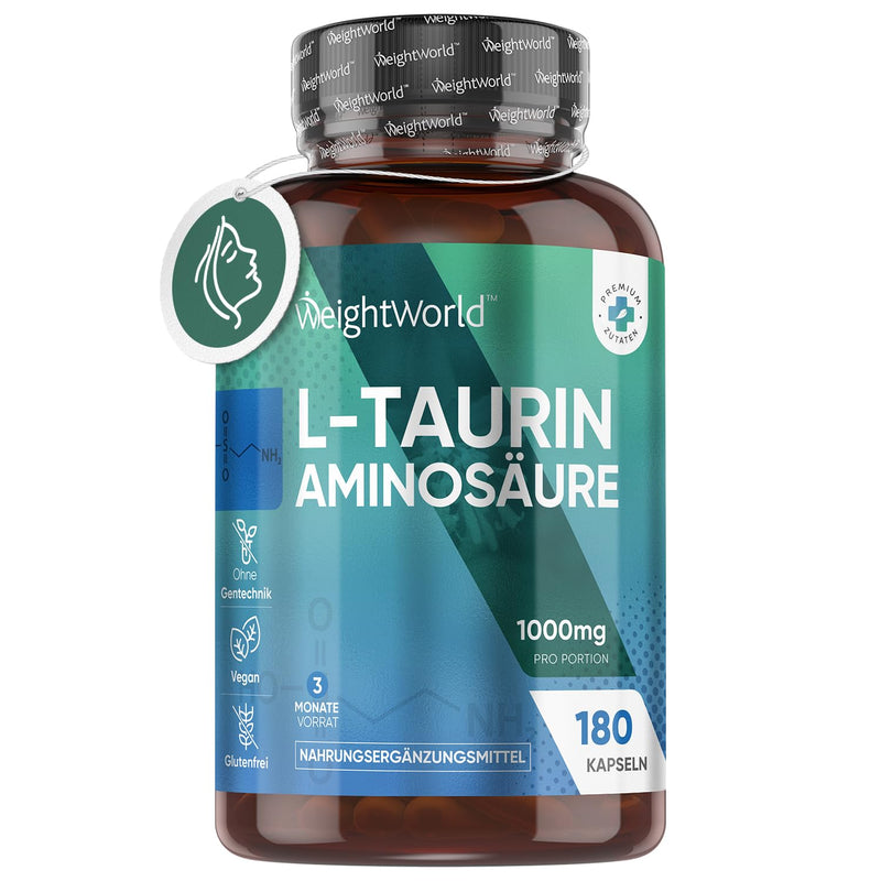 Weightworld Taurine Capsules - 1000 Mg Pure Amino Acid L Taurine - 180 Capsules For 3 Months - Vegan & Tested Ingredients - Micronutrients For Sports, Fitness & Pre Workout - Amino Acid L-Taurine - NewNest Australia