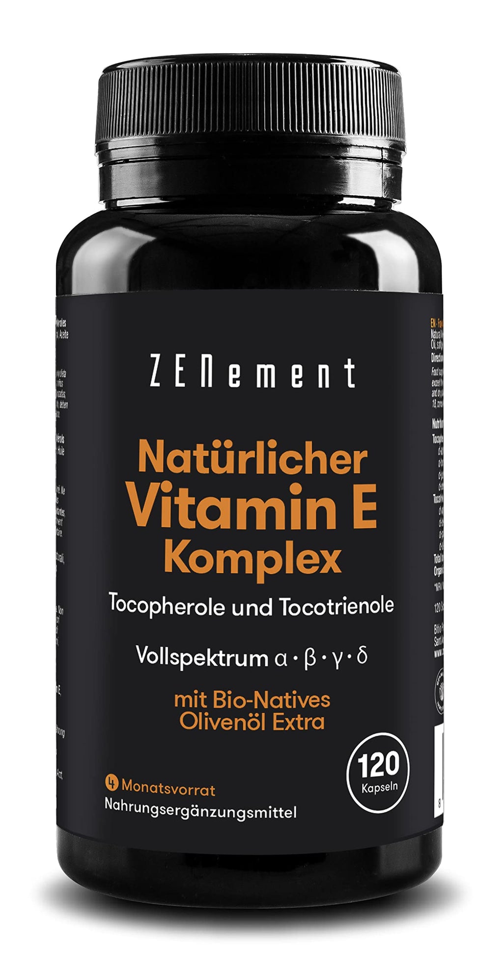 Natural Vitamin E Complex, Tocopherols & Tocotrienols, 120 Soft Capsules | with organic extra virgin olive oil | Full Spectrum | Antioxidant | Laboratory tested, soy free | Zenement - NewNest Australia
