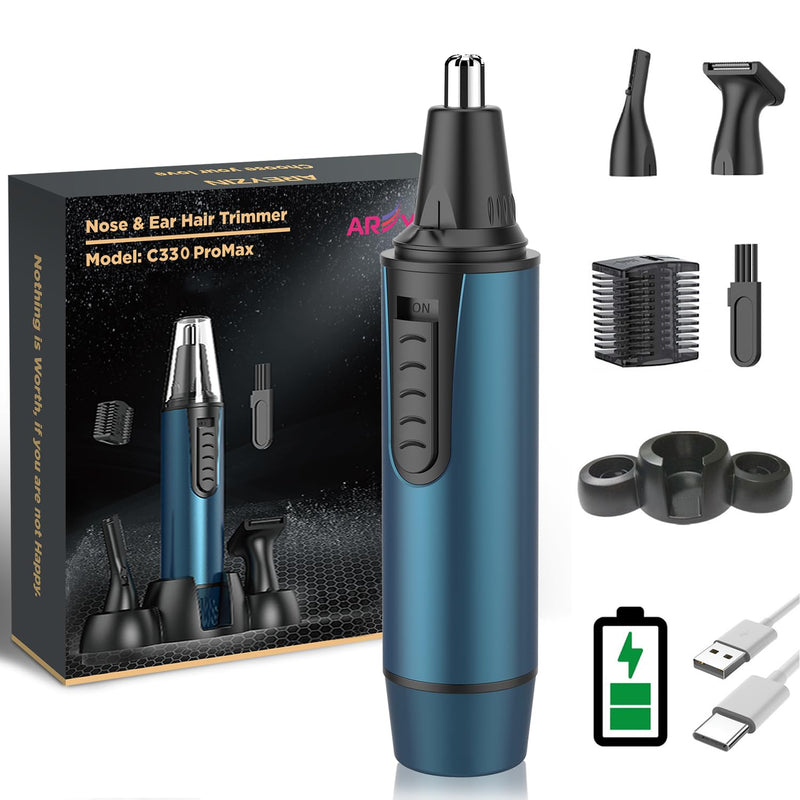 Professional nose hair trimmer for men, USB rechargeable nose hair trimmer for women, 3 in 1 nose hair remover with IPX7 waterproof, dual blades, easy cleaning blue - NewNest Australia