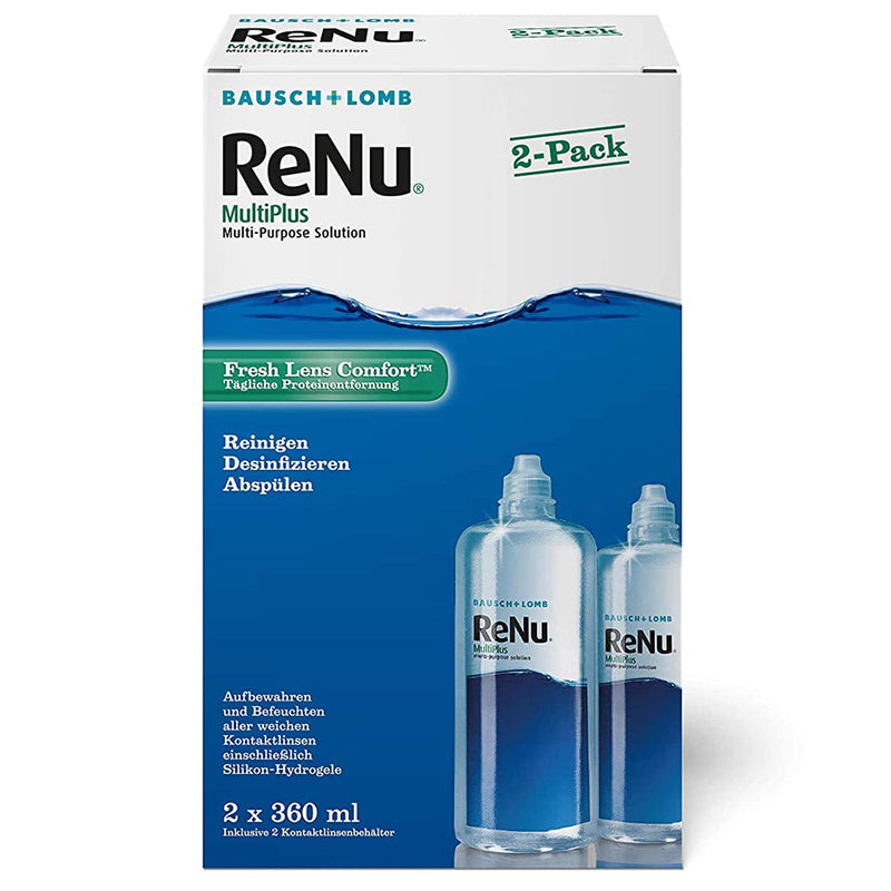 Bausch + Lomb ReNu MultiPlus Combination Solution with Protein Remover - Contact Lens Cleaner, Storage Solution, Soft Lenses, Twin Pack 2 x 360ml Single - NewNest Australia
