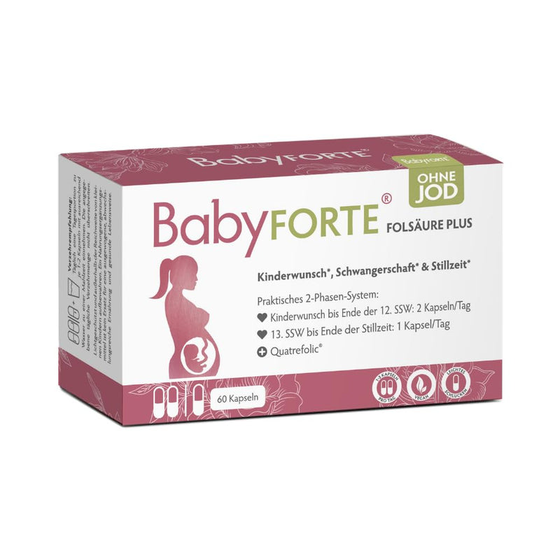 BabyFORTE® Folic AcidPlus WITHOUT IODINE | Pregnancy vitamins without iodine | vegan | 60 capsules | Fertility vitamins without iodine - NewNest Australia