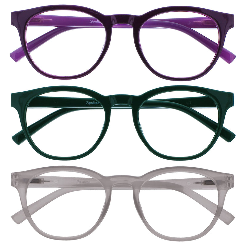 Opulize Blu - Reading Glasses Blue Light Filter Pack of 3 Cool Round Frame Spring Hinges Improve Sleep Computer Gaming Anti-Reflective Men Women BBB5-137 +0.00 Diopter Purple / Green / Ice - NewNest Australia