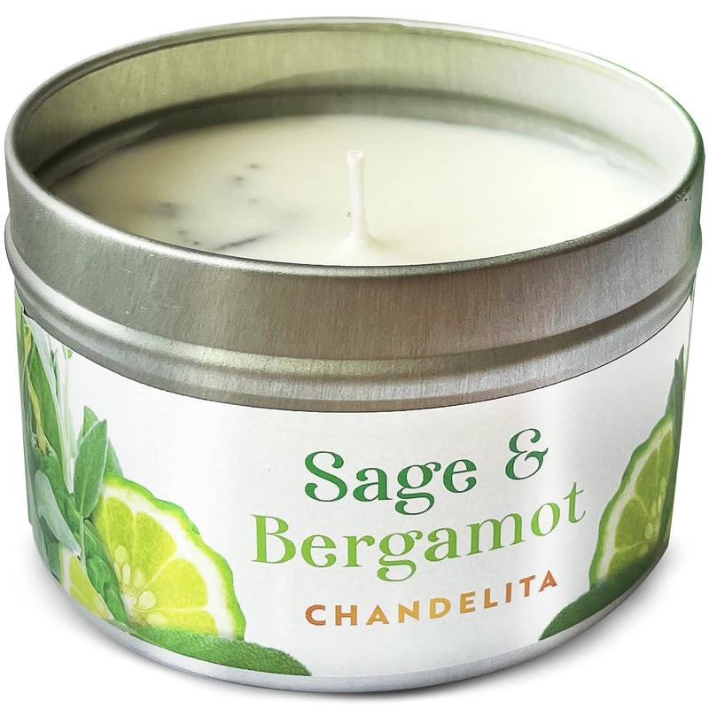 Chandelita Scented Candle Aroma Candle With Essential Oils Natural Pure From Sage And Bergamot - Sage Leaves, With Soy Wax For Cleaning And Meditation - Chakra Candle - Aromatherapy Candle - NewNest Australia