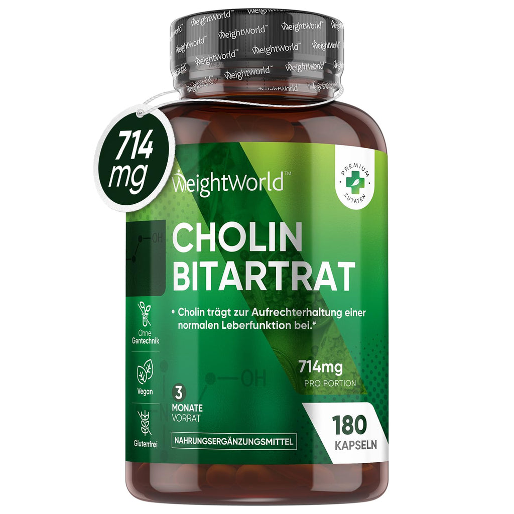 Choline Capsules - 700 Mg Active Choline Powder Per Serving - 180 Vegan Capsules For 3 Months Supply - Normal Liver Function*, Homocysteine & Fat Metabolism (*Efsa) - Choline Bitartrate - Weightworld - NewNest Australia