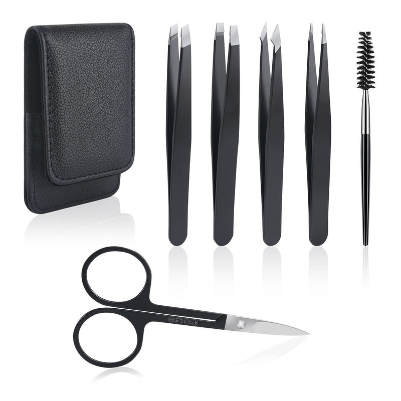 Uraqt Tweezers Set, 6-Piece Eyebrow Plucking Tweezers Set With Slanted Tweezers Pointed Tweezers Scissors And Leather Case Eyebrow Plucking Set For Men And Women - NewNest Australia