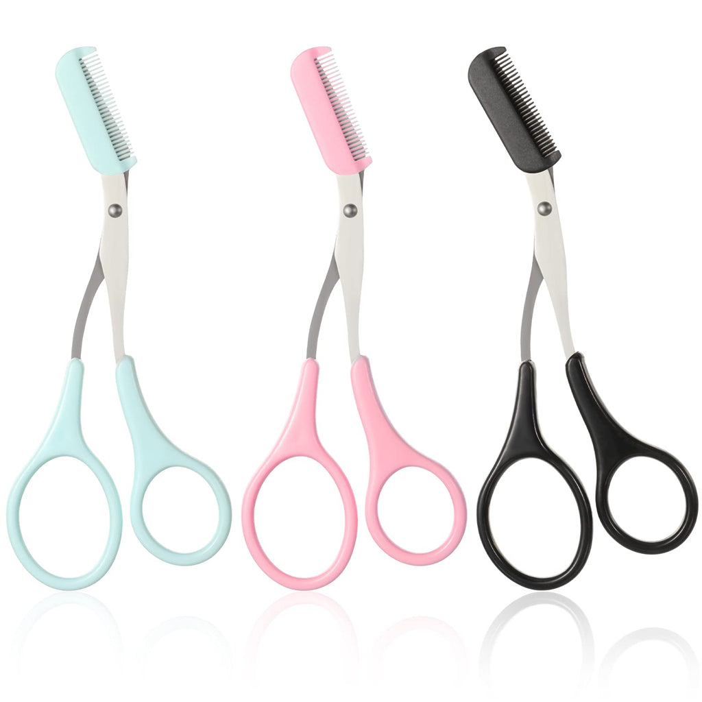 3 Pieces Eyebrow Shaping Cutting Scissors Eyebrow Trimmer Scissors With Comb Eyebrow Comb Non-Slip Finger Grips Hair Removal Beauty Accessories For Women Pink Blue Black - NewNest Australia