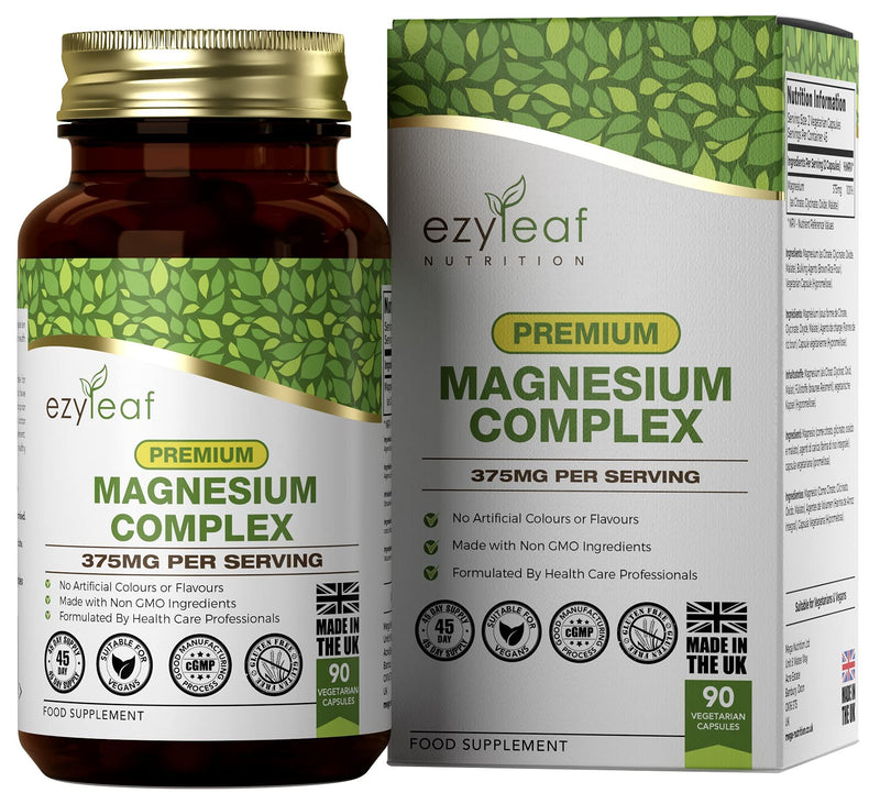 Ezyleaf Magnesium High Dose Capsules | 375Mg Magnesium Per Serving | Magnesium Glycinate, Magnesium Malate & Magnesium Citrate | 90 Vegan Capsules | Iso Certified, Allergen & Gluten Free | Made In The - NewNest Australia