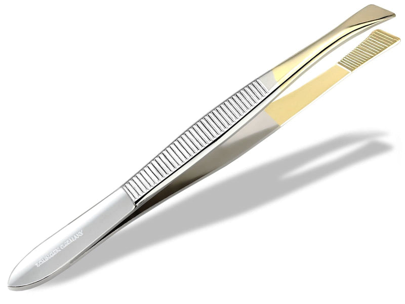 Slicker Tweezers From Solingen, Made In Germany, Eyebrow Tweezers For Face Care For Plucking Eyebrows, Beard Hair Or Small Hairs For Men And Women (Oblique/Gold-Plated) - NewNest Australia