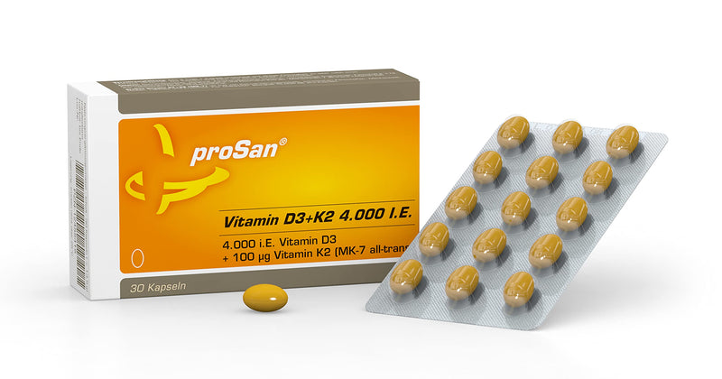 Prosan Vitamin D3+K2 4,000 Iu, 30 Capsules, High Dose 4,000 Iu Vitamin D3 + 100% Natural Vitamin K2 All-Trans 100 Œºg, High Bioavailability, Made In Germany, Small Capsules - NewNest Australia