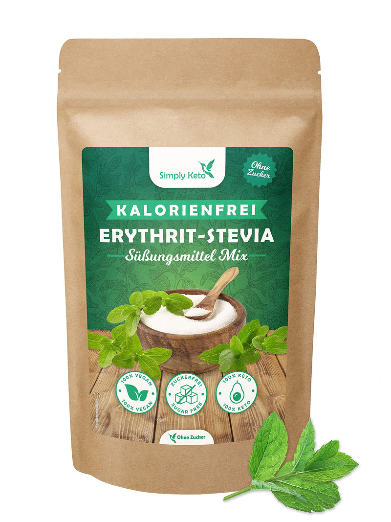 Simply Keto Erythritol Stevia Mix 1kg - Natural sugar substitute without calories - Stevia Erythritol mixture with 100% sweetness like sugar - Vegan - Suitable for Lower Carb* & Ketogenic Diet 1kg (pack of 1) - NewNest Australia