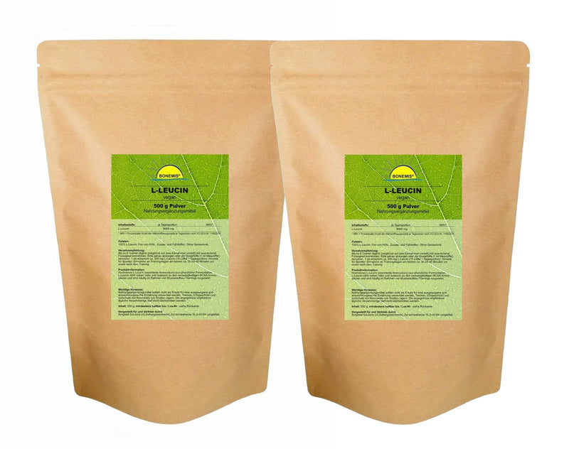 Bonemis® L-Leucine (amino acid), vegan, 1 kg (2 bags of 500 g each), premium quality without additives - NewNest Australia