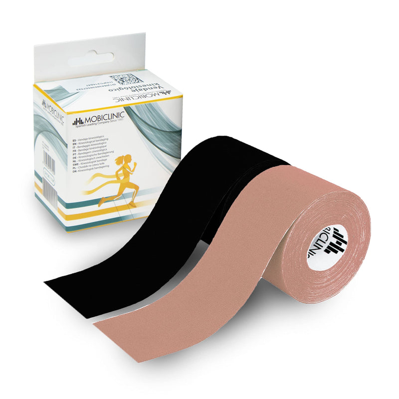 Mobiclinic, Kinesiology Tape, Mobitape, Pack Of 2, 5 Cm X 5 M, Kinesiology Therapy, Tape Sports, Muscle Tightening, Hypoallergenic, Breathable, Waterproof, Kinesiology Tape, Colorful, Black And Beige - NewNest Australia