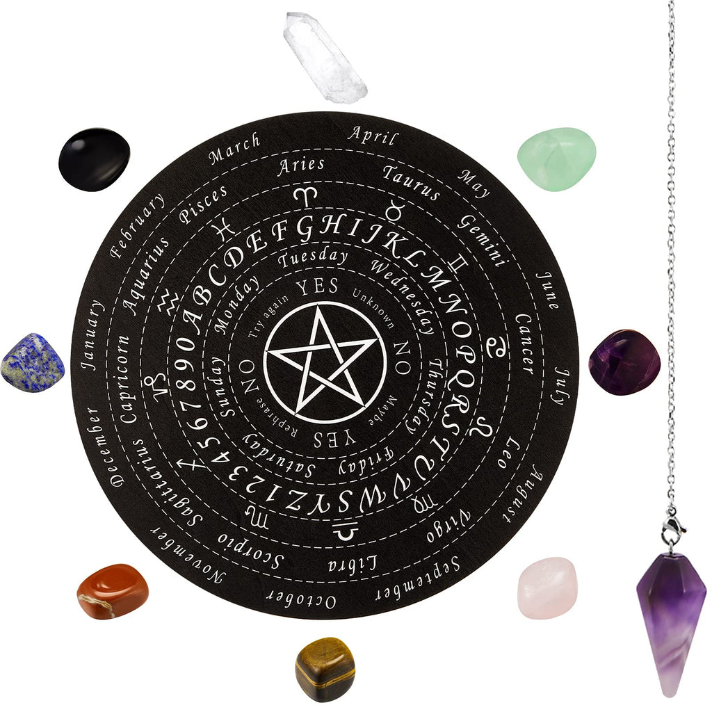 Star Pendulum Board Wooden Wish Board Set Includes Crystal Wishes Pendulum Necklace, 8 Chakra Stones, Round Pendulum Board Dowsing Rod Metaphysical Message Board for Witchcraft Supplies - NewNest Australia