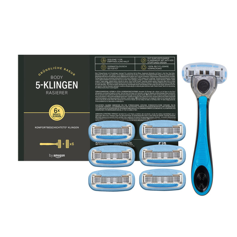 by Amazon Body & Intimate men's body razor, 5-fold blade, razor + 6 replacement blades, 7 pieces - NewNest Australia