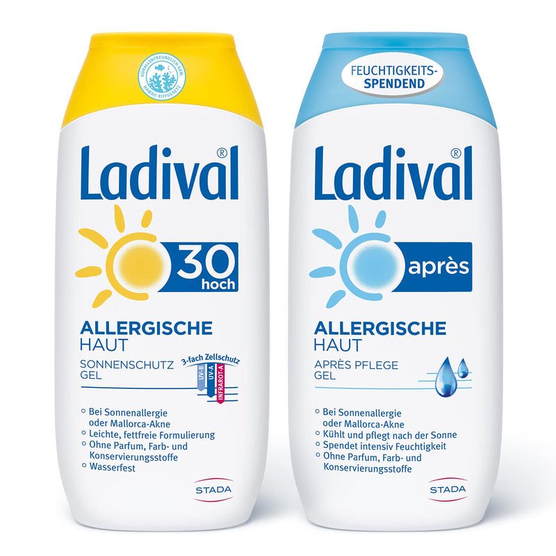 Ladival Allergic Skin Sun Protection Gel SPF 30 and Ladival Allergic Skin Après Sun Gel - Set of 2 - Perfume-free, without dyes and preservatives - 2x 200 ml - NewNest Australia