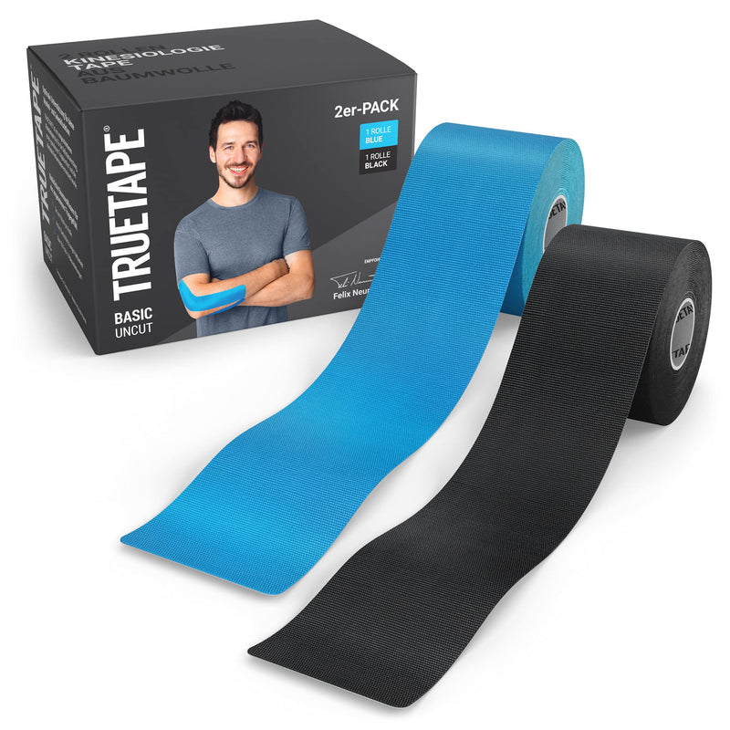 TRUETAPE Kinesiotapes - 2 Kinesiology Tape Rolls (5m x 5cm) | waterproof & elastic Kinesiotape | Skin-friendly sports tapes I blue & black 500 x 5 cm (2 pieces) black + blue - NewNest Australia
